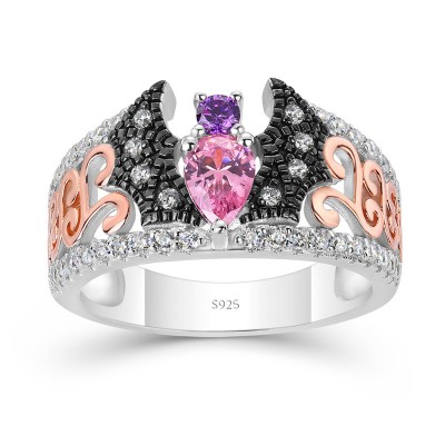 Pear Cut Pink Sapphire 925 Sterling Silver Two Tone Bat Ring