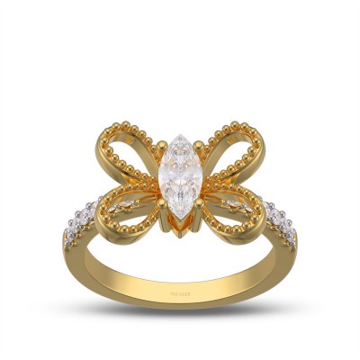 Yellow Gold Marquise Cut White Sapphire 925 Sterling Silver Butterfly Ring