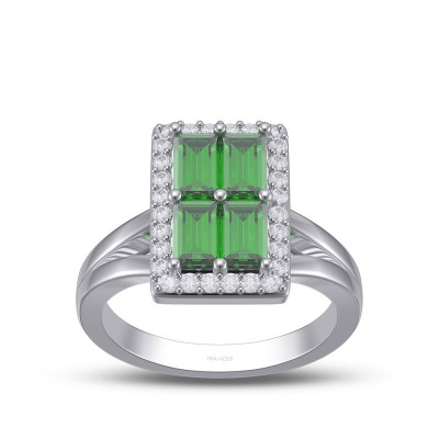 Emerald Cut Emerald 925 Sterling Silver Halo Cluster Engagement Ring