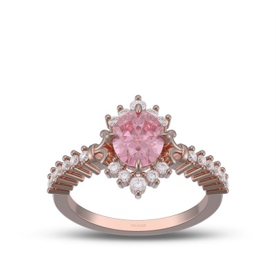 Rose Gold Oval Cut Pink Sapphire 925 Sterling Silver Halo Engagement Ring