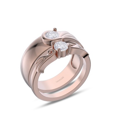 Rose Gold Round Cut White Sapphire 925 Sterling Silver Angel Wing Couple Rings