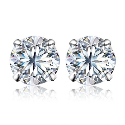 8mm Created White Sapphire Sterling Silver Stud Earrings