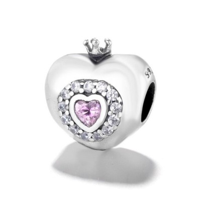 Crown & Heart Princess Charm Sterling Silver
