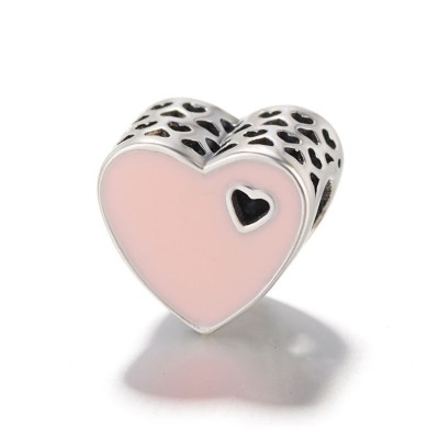 Pink Heart Charm Sterling Silver