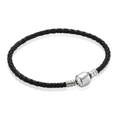 Black Woven Leather Charm Bracelet