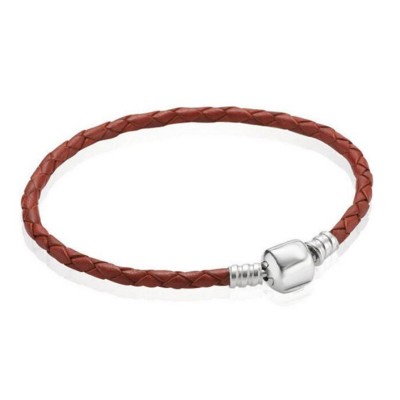 Brown Woven Leather Charm Bracelet