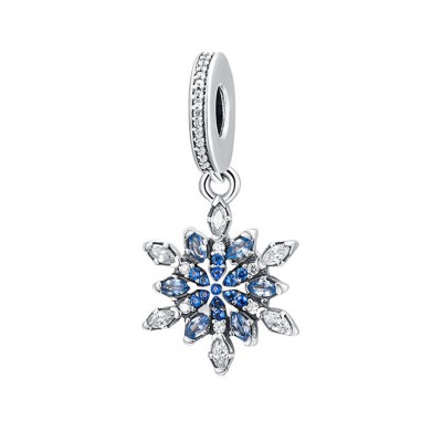 Snowflake with Blue Stones Charm Sterling Silver