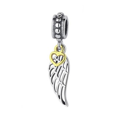 Wing of Angel Heart Charm Sterling Silver