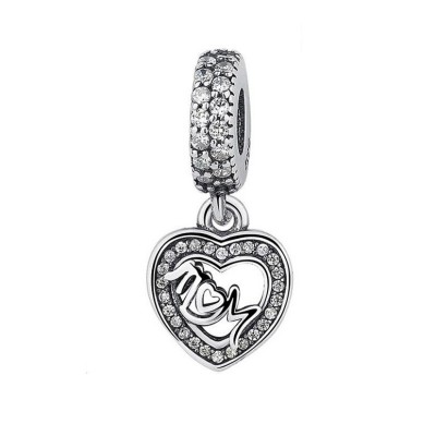 Mom & Heart Charm Sterling Silver