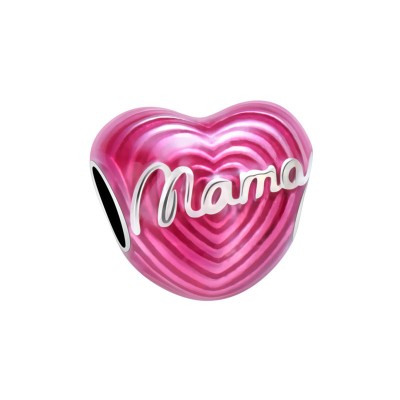 Pink Heart Mom Sterling Silver Charm 