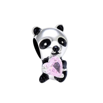 Pink Heart Panda Sterling Silver Charm
