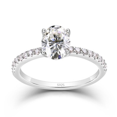 1.5 CT Classic Oval Cut Moissanite Sterling Silver Engagement Ring