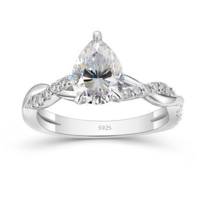 1.25 CT Pear Cut Moissanite Sterling Silver Twisted Engagement Ring
