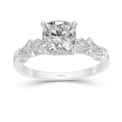 2.35 CT Cushion Cut Moissanite Sterling Silver Classic Engagement Ring