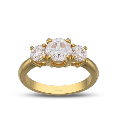 1.8 CT Yellow Gold Round Cut Moissanite Sterling Silver 3-Stone Engagement Ring