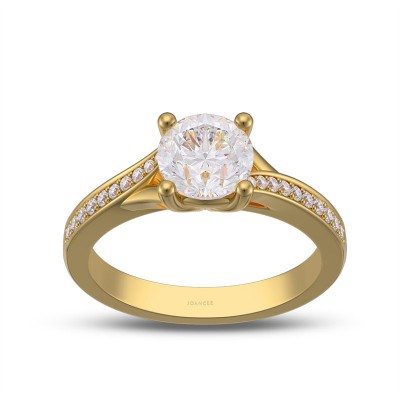 Yellow Gold Classic 1.2 CT Round Cut Moissanite Sterling Silver Engagement Ring