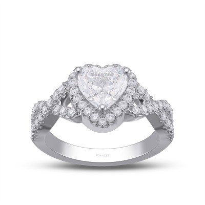 Heart Cut Moissanite Sterling Silver Twisted Halo Engagement Ring