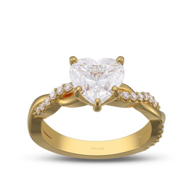 2.0 CT Yellow Gold Heart Cut Moissanite 925 Sterling Silver Twisted Promise Ring