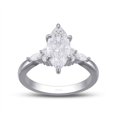 Marquise Cut Moissanite Sterling Silver 3-Stone Engagement Ring