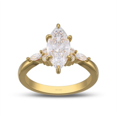 Yellow Gold Marquise Cut Moissanite Sterling Silver 3-Stone Engagement Ring