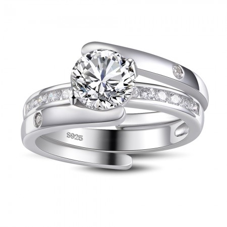 Unique Round Cut White Sapphire Sterling Silver Women's Bridal Ring
