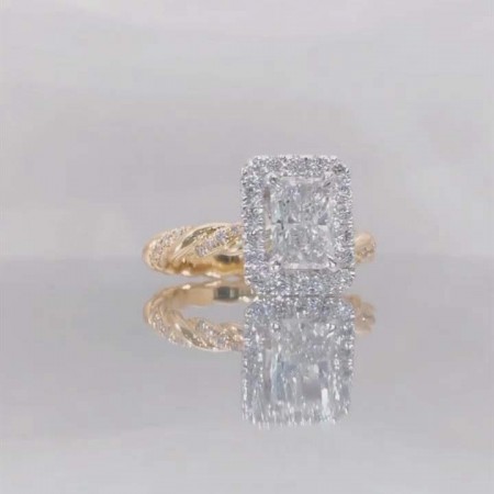 Yellow Gold Radiant Cut White Sapphire 925 Sterling Silver Twisted Engagement Ring