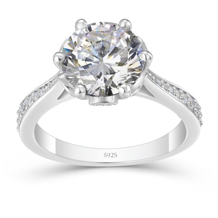 Classic Round Cut White Sapphire Sterling Silver Engagement Ring