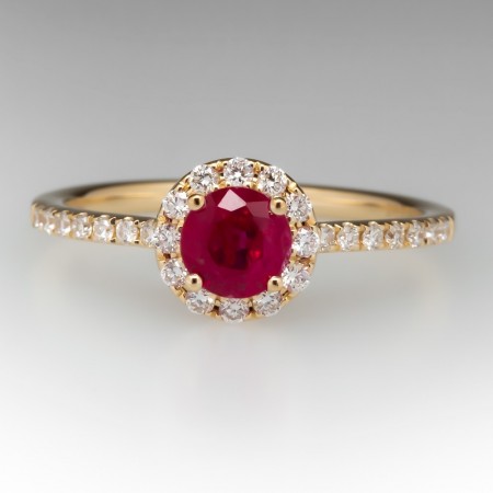 Gold Round Cut Ruby Sapphire 925 Sterling Silver Halo Engagement Ring
