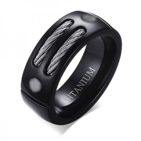 Titanium Round Cut Black Men's Ring