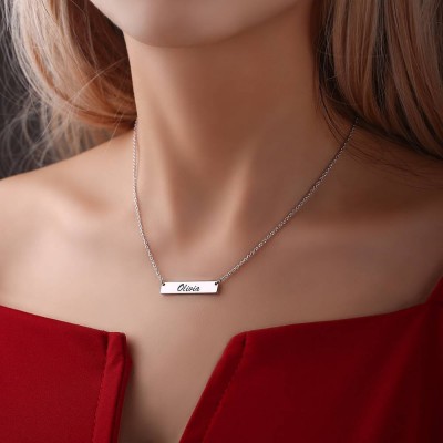 Engravable Silver Bar Necklace