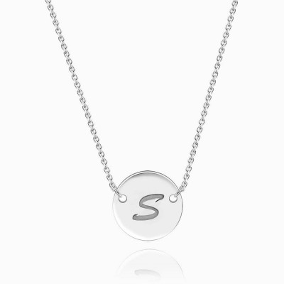 Engravable Coin Initial Silver Necklace