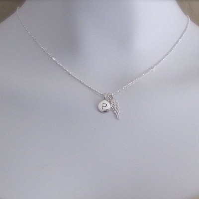 Initial Angel Wing 925 Sterling Silver Necklace