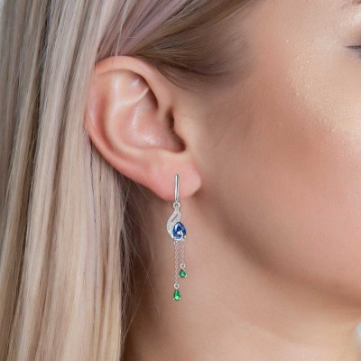 Delicate Pear Cut Blue Sapphire Sterling Silver Drop Earrings