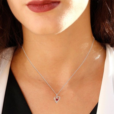 Women's Heart Shape Garnet Sterling Silver Rose Pendant Necklace