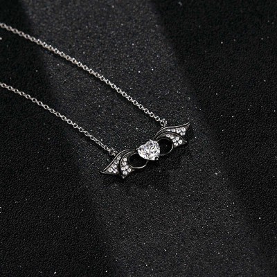 Halloween Heart Cut White Sapphire 925 Sterling Silver Bat Necklace