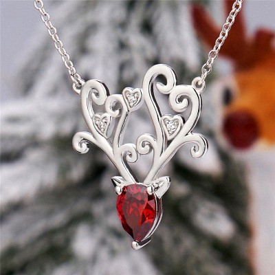 Pear Cut Garnet 925 Sterling Silver Deer Antler Necklace