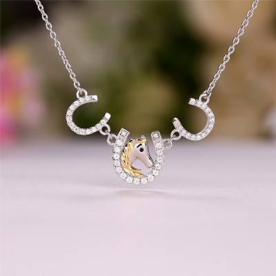 "Good Luck Forever Follow" 925 Sterling Silver Horseshoe Necklace