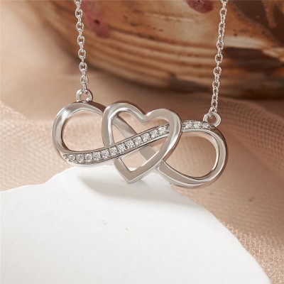 White Sapphire 925 Sterling Silver Infinity "Forever Love" Necklace