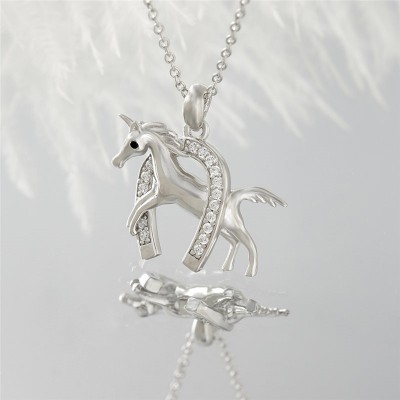 White Sapphire 925 Sterling Silver Horse Necklace
