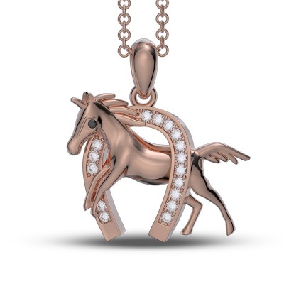 Rose Gold White Sapphire 925 Sterling Silver Horse Necklace