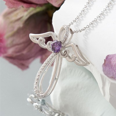 Amethyst 925 Sterling Silver Infinity Angel Wings Necklace