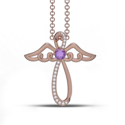 Rose Gold Amethyst 925 Sterling Silver Infinity Angel Wings Necklace