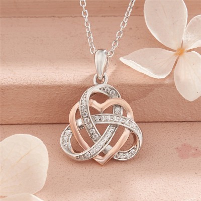 Celtic White Sapphire 925 Sterling Silver Trinity Knot Heart Necklace