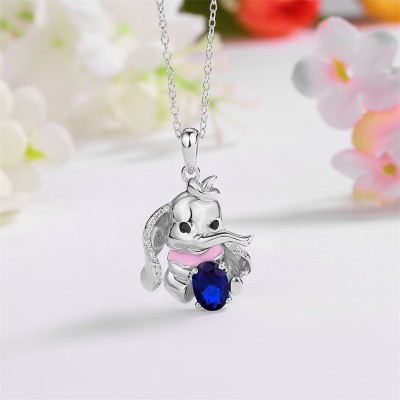 Oval Cut Blue Sapphire 925 Sterling Silver Elephant Necklace