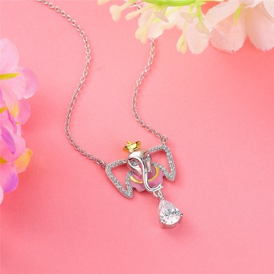 Pear Cut White Sapphire 925 Sterling Silver Baby Elephant Necklace