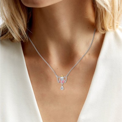 Pear Cut White Sapphire 925 Sterling Silver Baby Elephant Necklace