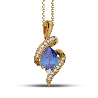 Yellow Gold Pear Cut Blue Sapphire 925 Sterling Silver Necklace