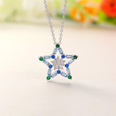 Stylish White Sapphire 925 Sterling Silver Two Star Necklace