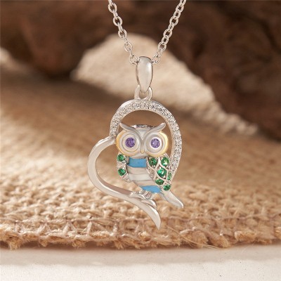 Heart Shape 925 Sterling Silver Owl Necklace