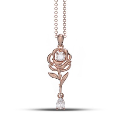 Rose Gold White Sapphire 925 Sterling Silver "Blooming Rose" Necklace